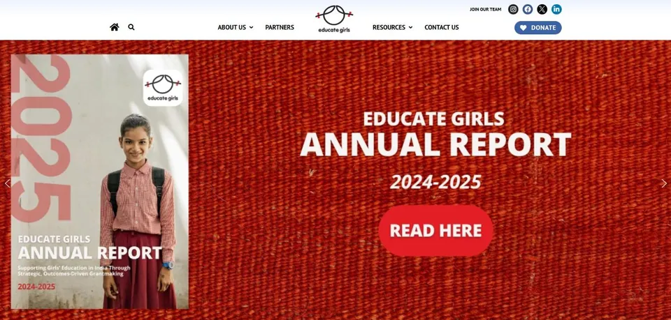 Home page of Educate Girls